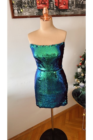 Chica Rosa Fashion Yeşil Pullu Straplez Mini Elbise Yeşil