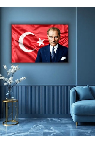 Atatürk İstiklal Bayrak Temalı Dekoratif Cam Tablo -50
