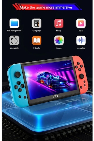X80 7inç Lcd Geniş Ekran Hdmi Out 128bit 10000 Arcade Retro Oyun Konsolu