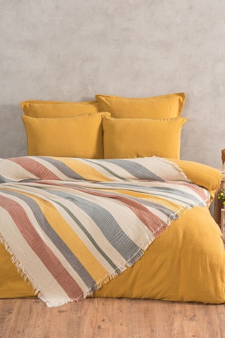 Varol 4 Katlı %100 Pamuk Müslin Pike & Yatak Örtüsü 230x250 Cm Sarı/230x250 Sarı