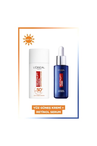 L'Oréal Paris Revitalift Clinical Yüz Güneş Kremi SPF50+ 50 ML + Revitalift Lazer Saf Retinol Gece Serumu 30 ML