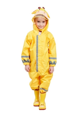 Çocuk Tek Parça Yağmurluk Erkek Ve Kız Hafif Kapşonlu Panço Sarı