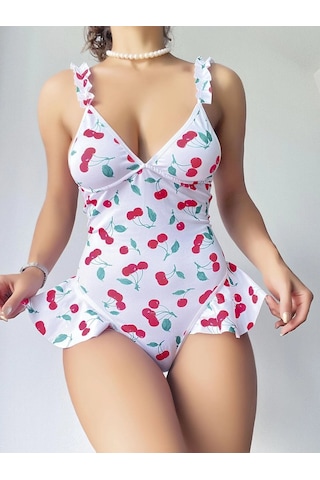 Najmaddin.com Beru Kadın Vişne Desenli Dantel İşlemeli Şık Body Çok Renkli