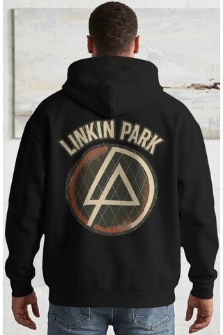 Sevbano Linkin Park Müzik Grubu Sırt Baskılı Unisex Oversize Penye Hoodie Siyah