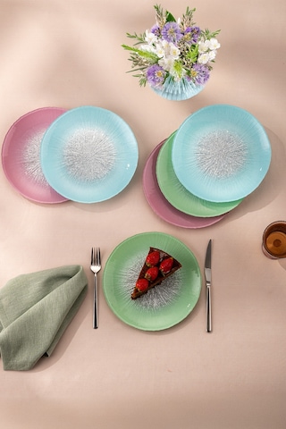 Emsan Pastel 6 Kişilik Cam Pasta Seti 21 Cm Renkli