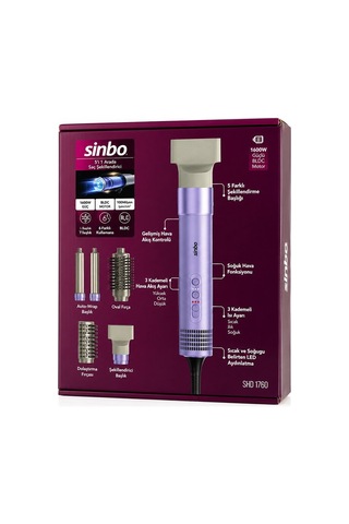 Sinbo Shd-1760 Saç Şekillendirme Cihazı 3 Hız 5 Başlık 110.000rpm Sıcaklık Ayar