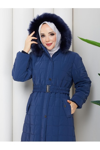 Eslemnur Nova Kumaş Şişme Mont 100cm Mavi