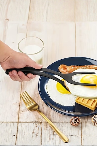 Yanmaz Yapışmaz 220 Derece Dayanıklı Teflon Maşalı Spatula - Spatula Servis Kepçesi Siyah
