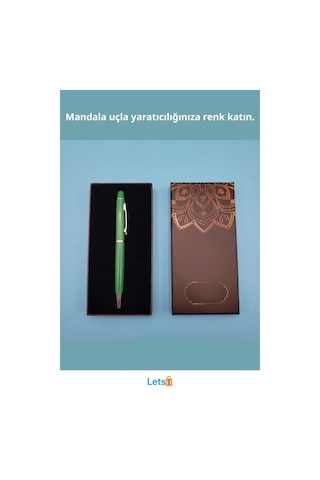 Mandala Desenli Yeşil Touchpen Tükenmez Kalem Şık Hediye Kutulu Çok Renkli