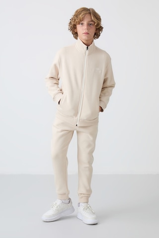 Tommy Life Bej Pamuklu Kalın İçi Tüylü Yumuşak Dokulu Standart Fit Nakışlı Erkek Çocuk Eşofman Takım - 11256 Bej