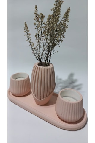 İskandinav Vazolu Tabaklı Tealight Mumluk Set Random