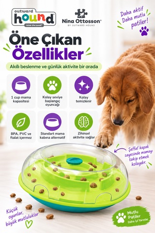 Outward Hound Wobble Bowl İnteraktif Köpek Zeka Oyuncağı Ödül Mama Haznesi Ve Yavaş Beslenme Kabı