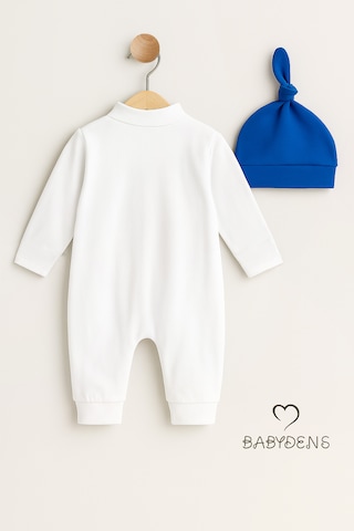 Babyden's Mini Boss Erkek Bebek Papyonlu Şapkalı Tulum Seti %100 Pamuk Hastane Çıkışı Saks Mavi