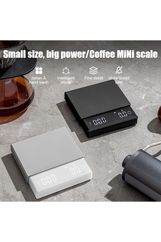 Ruicoo Profesyonel Kahve Terazisi - 0.1g Hassas, 3 Modlu, Şarj Edilebilir, Zamanlayıcılı, Silikon Kılıflı Beyaz