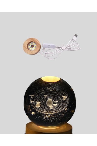 Dekoratif Led Kristal Küre Ahşap Altlıklı Şık Gece Lambası 38676457