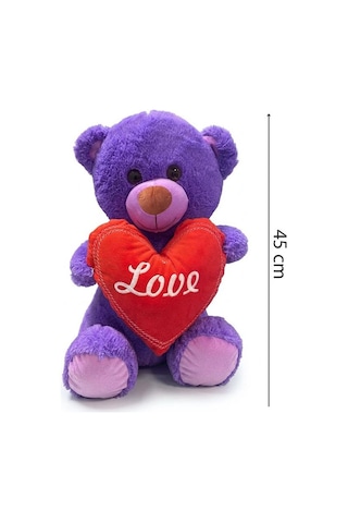 Pufu Toys Pelüş Kalpli Ayıcık 45 Mor 04031
