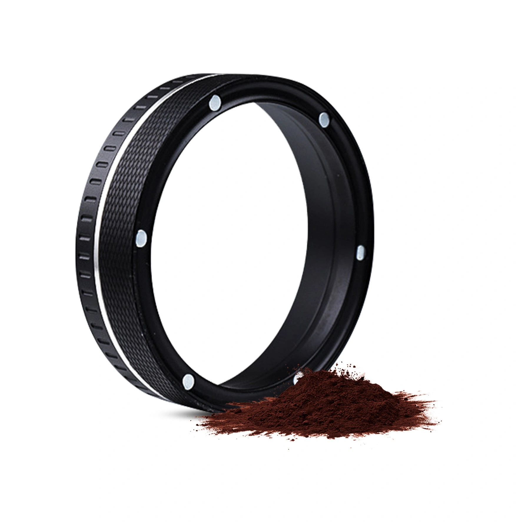 Kangvka Alüminyum Kahve Toz Toplama Halka, 6 Mıknatıslı Tutma, Kayma Engellici Elmas Desenli, 51mm Siyah, Delonghi/donlim/uyumlu, Toz Dağılması Önleyici Siyah
