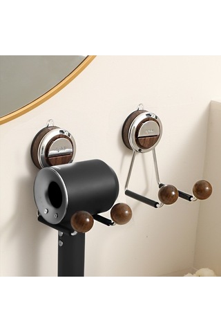 Wondernest Zımbasız Vantuzlu Tutucu, Saç Kurutma Makinesi Lichen Banyo Askısı Siyah