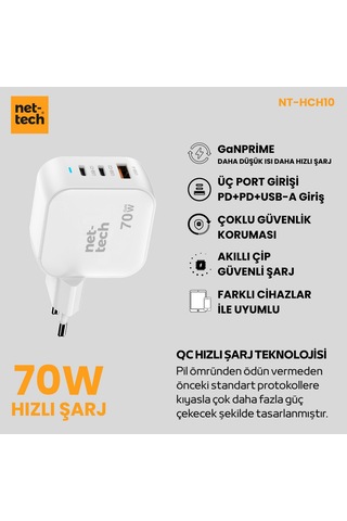 Nettech Nt-hch10 70w Pd+qc Ganprime Şarj Aleti Beyaz