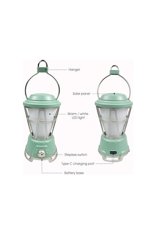 Geeksen Yeşil Güneş Enerjili Led Feneri - Kamp, Yürüyüş İçin Vintage Asma Lambası Yeşil