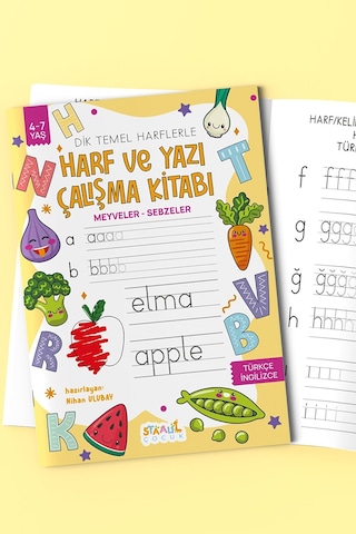 Harf Ve Yazı Çalışma Kitabı - Meyveler / Sebzeler Boyama Ve Aktivite Kitabı