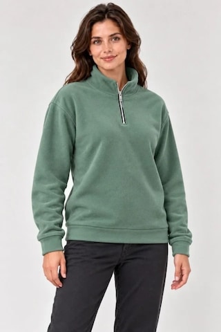 Zennamoda Polar Dik Yaka Yarım Fermuarlı Uzun Kollu Regular Fit Kışlık Sweatshirt - Mint Yeşili