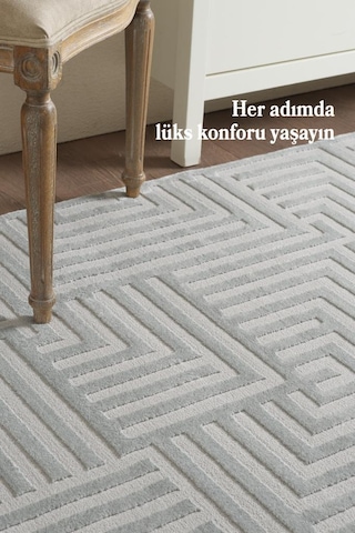 Motifli Gri Modern Yumuşak Polipropilen Jüt Halı Salon Oturma Odası Yolluk Mutfak Koridor Halısı Sılver
