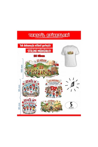 Ütü İle Yapışan Kıyafet Etiketi 23 Nisan 5li Set Karışık