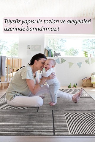 Foldy Modern Desenli Dokuma Taban Dekoratif Siyah Çizgili Halı Fl 47