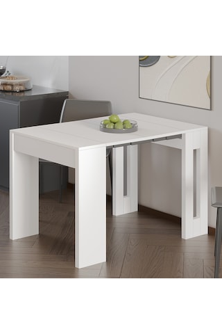 İnarch Dizayn Nivo Modüler Açılır Yemek Masası Modern Dresuar & Çok Amaçlı Masa,kapalı 44 Cm - Açık 116 Cm Beyaz