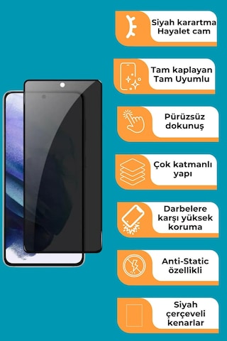 Samsung Galaxy S22 Uyumlu Tam Kaplayan Hayalet Cam Siyah Karartma Ekran Koruyucu Cam Anti-static