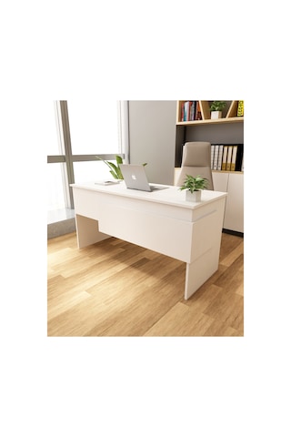 Karen 60x144 Çalışma Masası Ofis Masası Bilgisayar Masası Beyaz - Beyaz Beyaz