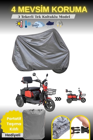 Gri 3 Tekerli Elektrikli Motosiklet Branda Motor Brandası Örtüsü, Su Geçirmez Lastikli