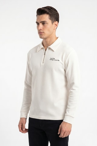 Opınıon Erkek Spor Polo Yaka Petek Dokulu Sweatshırt Bgl-st05442 Beyaz