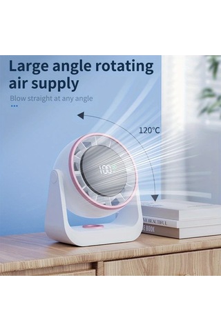 Xuweiwei Beyaz Gümüş Sessiz 100 Seviyeli Sonsuz Tornado Masa Fanı 4000mah Şarj Edilebilir Pil Usb Şarj Akıllı Dijital Ekran Ev Ofis Kamp