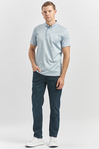 Koyu Mavi Desenli Merserize Düğmeli Yaka Pamuklu Casual Slim Fit Dar Kesim Tişört 1011240163 Koyu Mavi