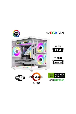 Xaser ECO-X80 R5-5500 16 GB 512 GB M.2 NVMe SSD 8 GB RTX5050 Free Dos Masaüstü Oyuncu Bilgisayarı
