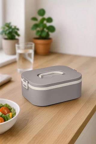 Okyanus Home Paslanmaz Çelik Hazneli Lunch Box Tek Katlı Kendinden Çatal Kaşıklı Beslenme Kutusu Vizon Vizon