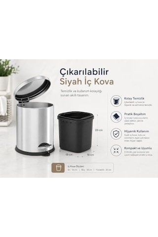 Krom Pedallı Çöp Kovası, Banyo İçin Pratik 5 Lt Kapasite 6998