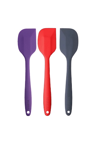 3lü Silikon Spatula Seti Yanmaz Çizmez 27 Cm Gri-Kırmızı-Mor