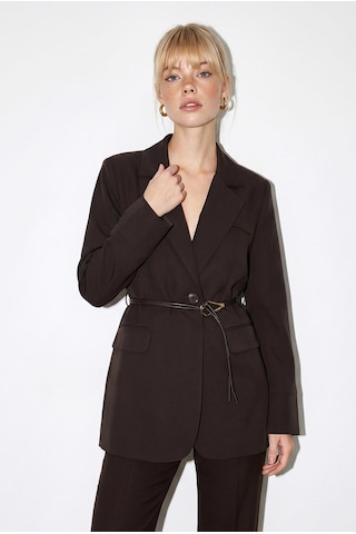 Shade Kadın Astarlı Garni Kol Detaylı Kemerli Blazer Ceket 8146 60286139 - Acı Kahve Kahverengi