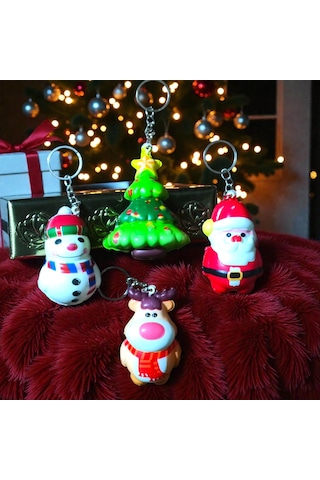 Yüksek Kalite 4 Adet Mini Sukuşi Anahtarlık Noel Baba Yılbaşı Ağacı Kardan Adam Geyik Noel Hediyesi