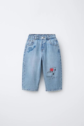 Poala Kids Kalp Baskılı Jeans Mavi