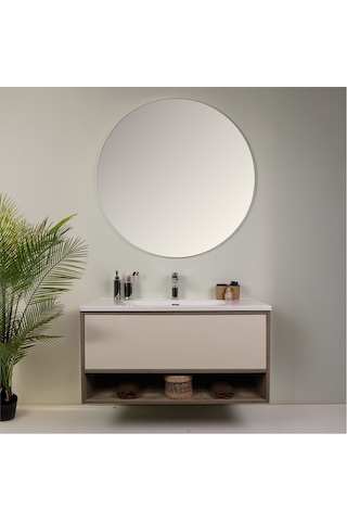 Kobos Elegant 100 Cm Banyo Dolabı Seti Light Walnut + Luna Ahşap