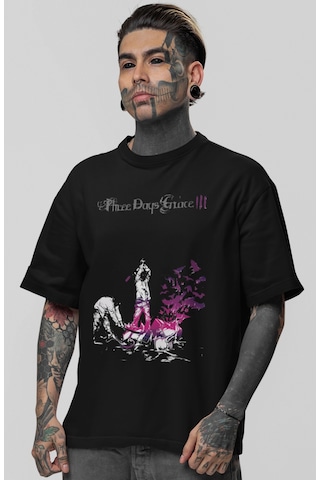 Sevbano Three Days Grace Rock Metal Müzik Grubu Baskılı Unisex Oversize T Siyah
