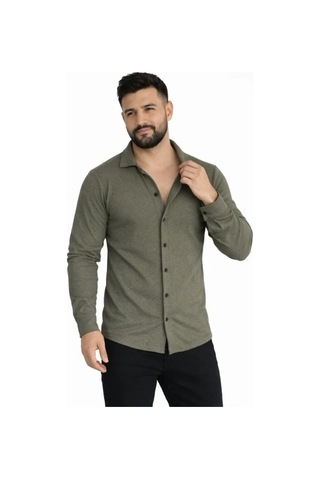Etiler Collection Erkek Waffle Kumaş Uzun Kollu Düğmeli Açık Yaka Regular Fit Gömlek - Haki