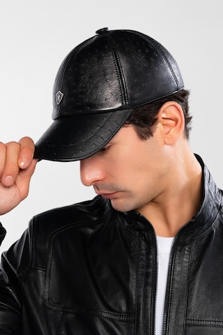 Tamer Tanca Erkek Hakiki Deri Siyah Devekuşu Şapka 524 1012 Sapka Sk20-21 Syh V/d Kusu Siyah