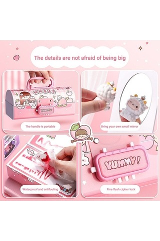 Mufunye Öğrenci Hediyesi: Çok Fonksiyonlu Kartoonlu Büyük Kapasiteli Kilitli Kalem Kutusu - Pembe Çok Renkli