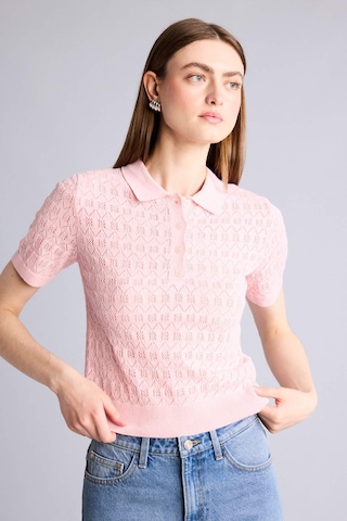 Defacto Regular Fıt Polo Yaka Dantelli Tişört H7297ax26sppn1 Pembe-pn1