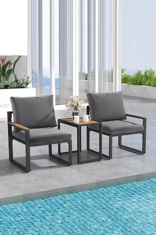 Kagu 5 Parça Metal Çerçeve Outdoor Multilounge Bahçe Balkon Mobilya,uzanma Koyu Gri